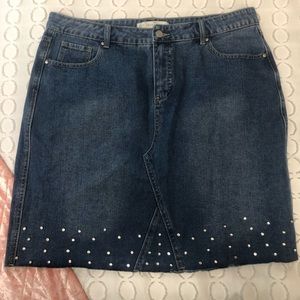 NWT Cato Jean Above Knee Dark Wash Mini Skirt with Rhinestone Hem